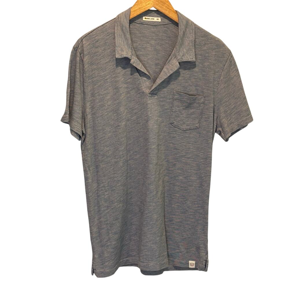 Marine Layer Space Dye Split Neck Short Sleeve Polo Shirt - size M/L